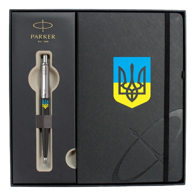 Набор Parker JOTTER Originals UKRAINE Black CT BP Трезубец сине-желтый (шариковая ручка + блокнот Parker) - Фото 2 Набор Parker JOTTER Originals UKRAINE Black CT BP Трезубец сине-желтый (шариковая ручка + блокнот Parker) - изображение 2