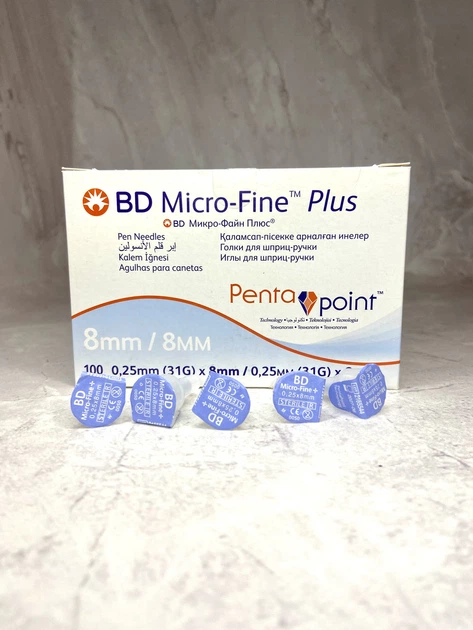 Голки 8 мм для шприц-ручок інсулінових - BD Micro-Fine Plus 31G, 100 шт - Фото 3 Голки 8 мм для шприц-ручок інсулінових - BD Micro-Fine Plus 31G, 100 шт - изображение 3