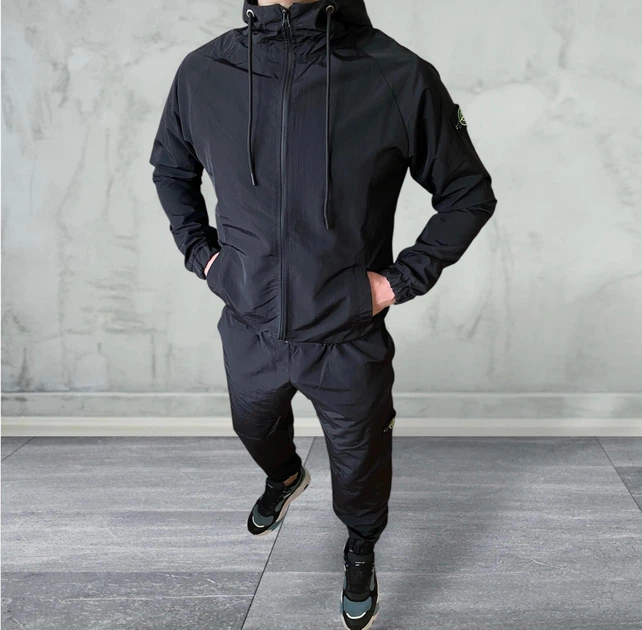 Чоловічий спортивний костюм із плащівки Stone Island XL Чорний (VC-76) - зображення 2