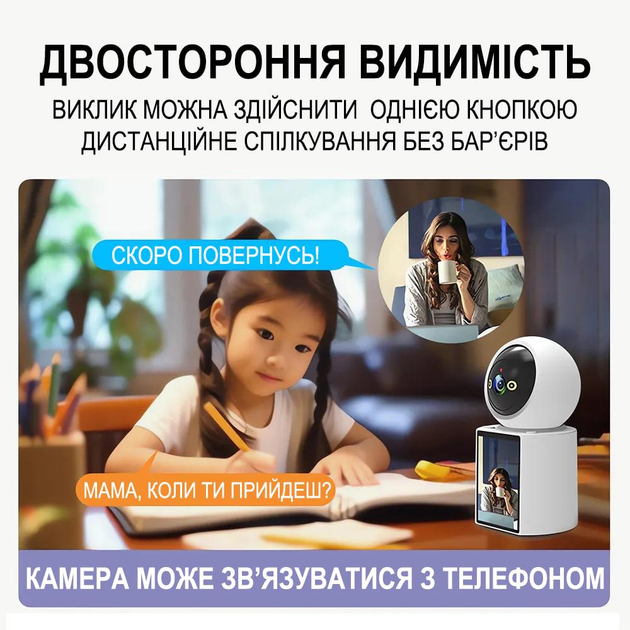 Умная видеоняня с подключением к телефону беспроводная радионяня цифровая няня вебкамера поворотная wifi камера видеонаблюдения с дисплеем 2.8" с ночным режимом и микровоном Full HD Белая - изображение 3