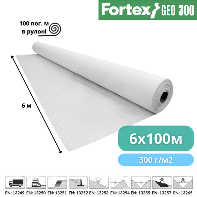 Нетканый геотекстиль PP Fortex Geo 300 г/м2, S25NW, 6х100 м, 600 м2 - изображение 3