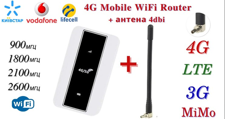 4G LTE Wi-Fi Карманный Роутер с акб 2100мАч Поддержка всех операторов ...