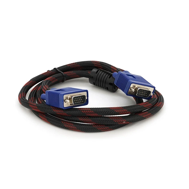 Кабель Merlion VGA 3+4, 1,5m, male to male (папа-папа), OD-8.2mm, 1 феррит, оплетка, круглый Black/Red, коннектор Blue, кулёк, Q150 - Фото 1 Кабель Merlion VGA 3+4, 1,5m, male to male (папа-папа), OD-8.2mm, 1 феррит, оплетка, круглый Black/Red, коннектор Blue, кулёк, Q150 - изображение 1
