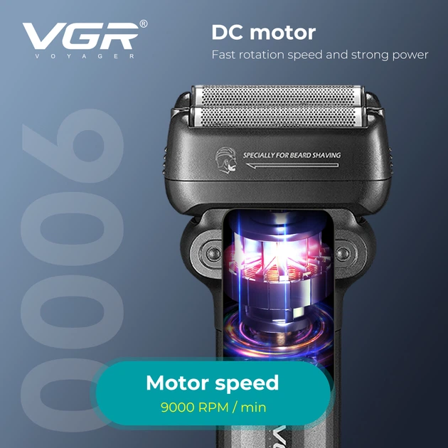 Электробритва мужская шейвер VGR V-368 Black с LED дисплеем аккумулятор 1400 мАч скорость 9000 об/мин (9110) - изображение 3