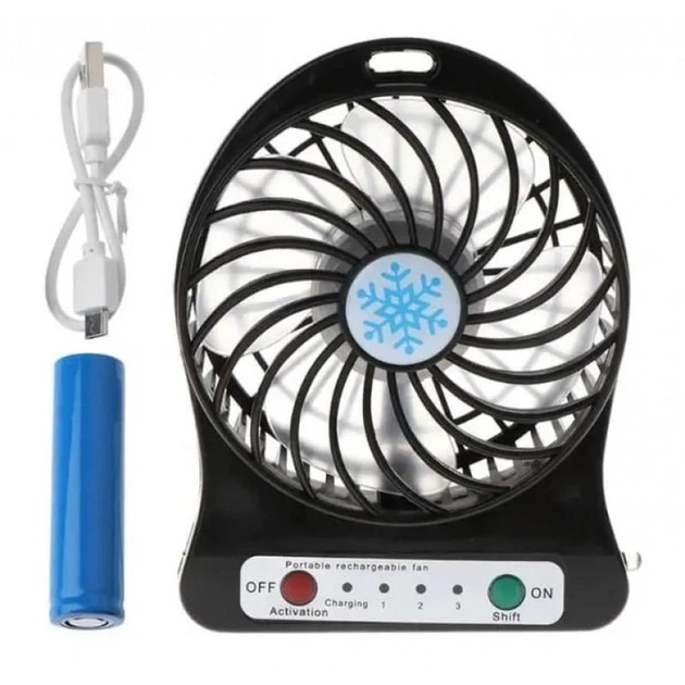 Вентилятор портативный настольный мини на аккумуляторе + USB Mini Fan 14х10х4 см Черный - изображение 2
