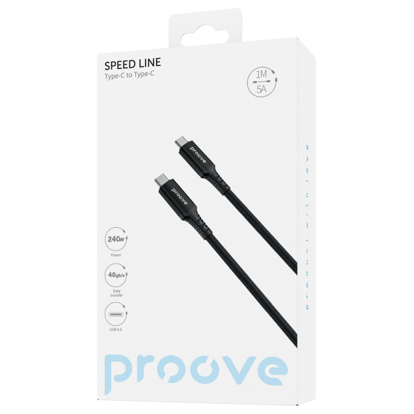 Кабель быстрой зарядки Type-C to Type-C 240W USB 4.0 Proove Speed Line 1m, чёрный - Фото 3 Кабель быстрой зарядки Type-C to Type-C 240W USB 4.0 Proove Speed Line 1m, чёрный - изображение 3
