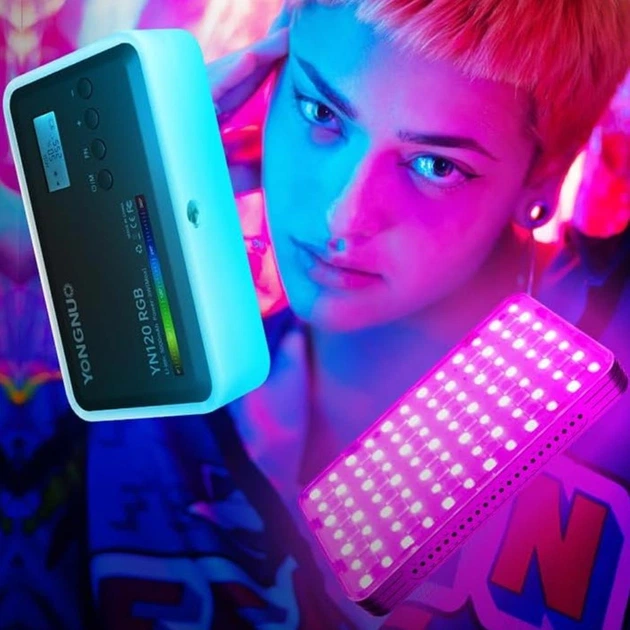 Аккумуляторный видеосвет накамерный YONGNUO YN120RGB светодиодная цветная мини лампа для фото и видеосъёмок - изображение 4