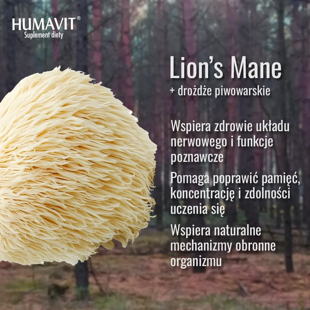 Suplement diety Humavit LION`S MANE (Soplówka jeżowata) + Drożdże piwowarskie 150 tabletek (5903129301247) - obraz 3