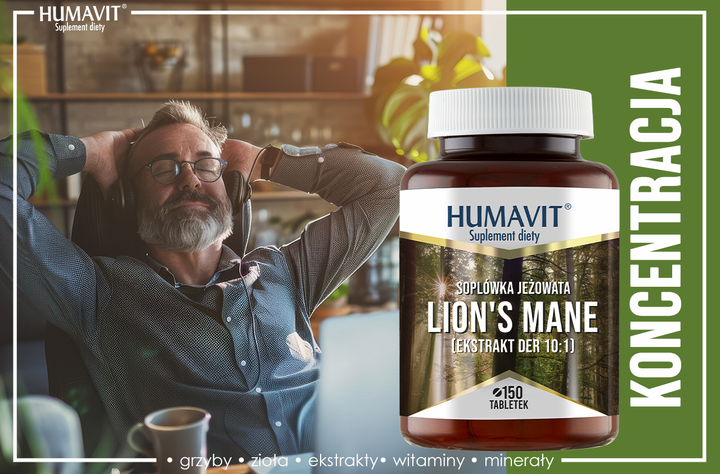 Suplement diety Humavit LION`S MANE (Soplówka jeżowata) + Drożdże piwowarskie 150 tabletek (5903129301247) - obraz 4