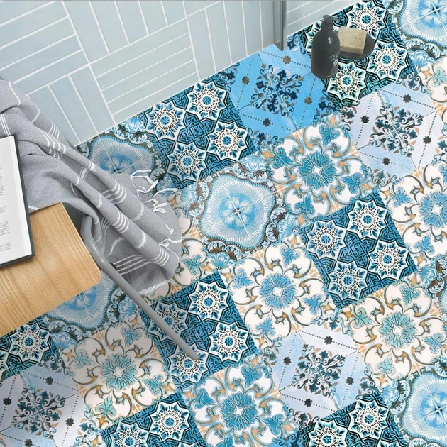 Самоклеюча ПВХ плитка Patchwork 20x20 см, 10 шт, водостійкі панелі для стін і підлоги (0,4 м²) візерунок № 4 - зображення 9