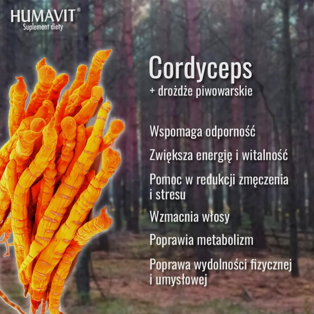 Suplement diety Humavit Cordyceps (Maczużnik Chiński) + Drożdże piwowarskie 150 tabletek (5903129301223) - obraz 3