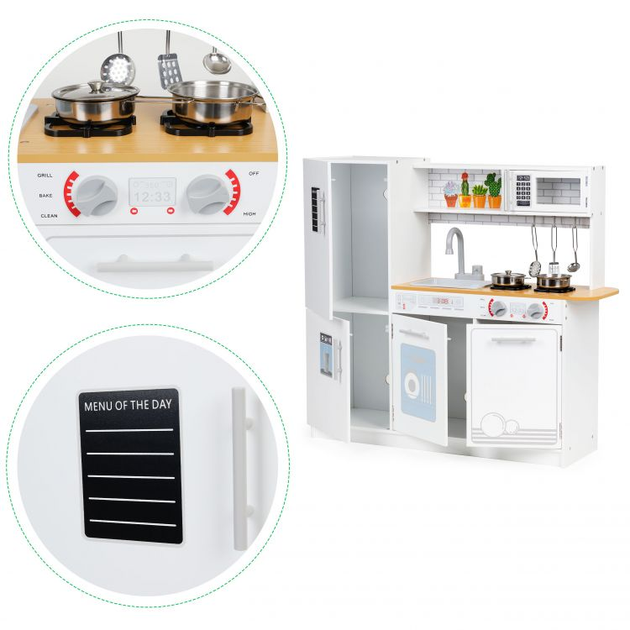 Drewniana kuchnia dla dzieci EcoToys z akcesoriami dla dzieci + efekty led PLK553 Biała (5903769975402) - obraz 8