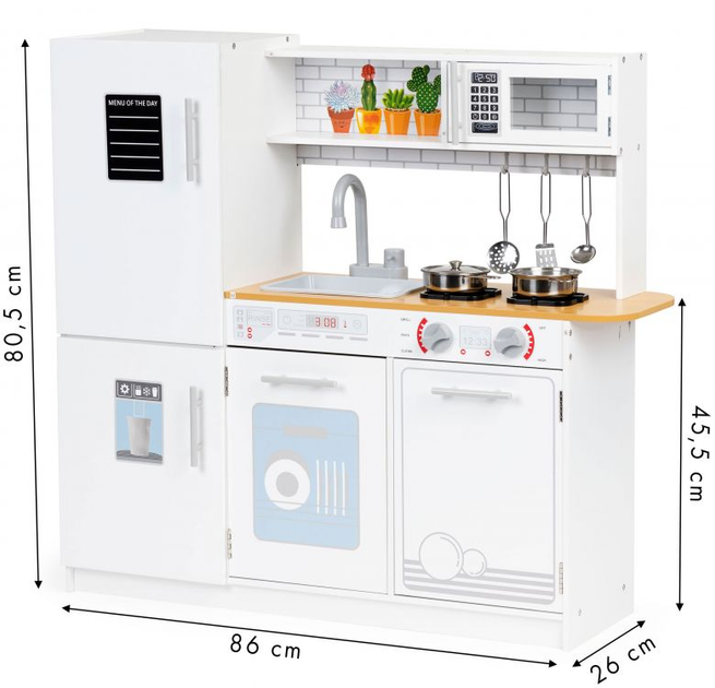 Drewniana kuchnia dla dzieci EcoToys z akcesoriami dla dzieci + efekty led PLK553 Biała (5903769975402) - obraz 12