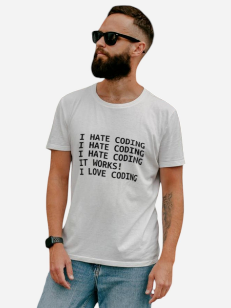 Футболка бавовняна довга чоловіча Ctrl I hate coding... CNTRLW10040 L Біла з принтом від Rozetka на платформі USKIDKA Акція на Футболка бавовняна довга чоловіча Ctrl I hate coding... CNTRLW10040 L Біла з принтом від Rozetka