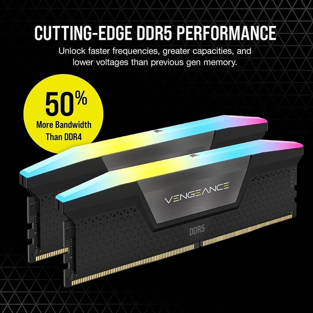 Память для настольных компьютеров Corsair 32 GB (2x16GB) DDR5 6400 MHz Vengeance RGB (CMH32GX5M2B6400C36) - изображение 4