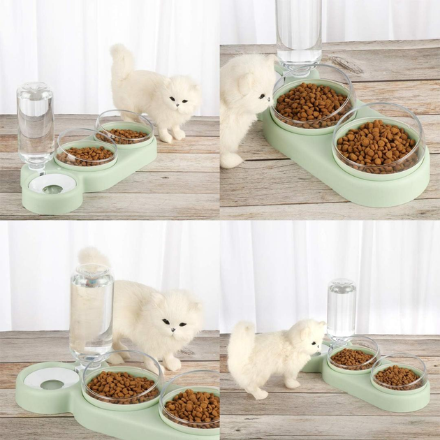 Кормушка 3в1 для животных со съемными мисочками Gatto миска для кошек и собак со встроенной поилкой, 500 мл, зеленый (101328929) - изображение 9