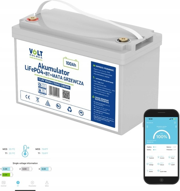 Akumulator Volt LiFePO4 12.8V 100Ah 150A Bluetooth (6AKLI10M12) - obraz 4