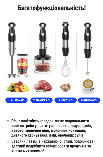 Универсальный блендер погружной с чашей 5в1 Zepline ZP-073 1500 Вт измельчитель венчик капучинатор черный - изображение 14