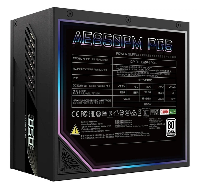 Блок живлення Gigabyte GP-AE850PM PG5 850W - Фото 5 Блок живлення Gigabyte GP-AE850PM PG5 850W - зображення 5