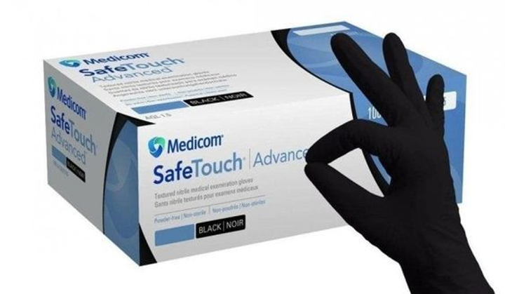 Одноразові рукавички нітрилові Black Medicom 100 шт в уп. М Чорні, 5 г - зображення 1