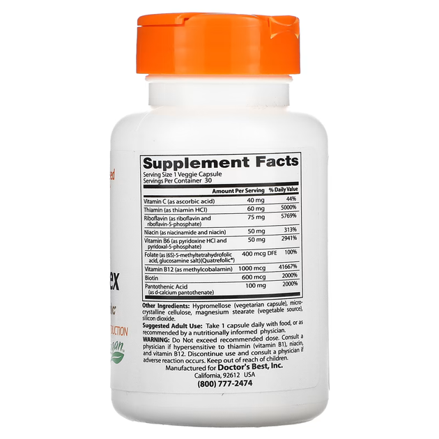 Комплекс активних вітамінів групи B з Quatrefolic Doctor's Best 30 капсул - зображення 2