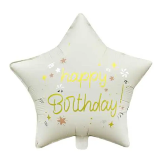 Фольгована куля зірка Happy Birthday бежева 45 см (К310219) - Фото 1 Фольгована куля зірка Happy Birthday бежева 45 см (К310219) - зображення 1