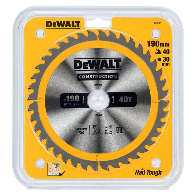 Пильний диск DeWALT СONSTRUCTION для дерева 190х30 мм (DT1945) - Фото 2 Пильний диск DeWALT СONSTRUCTION для дерева 190х30 мм (DT1945) - зображення 2