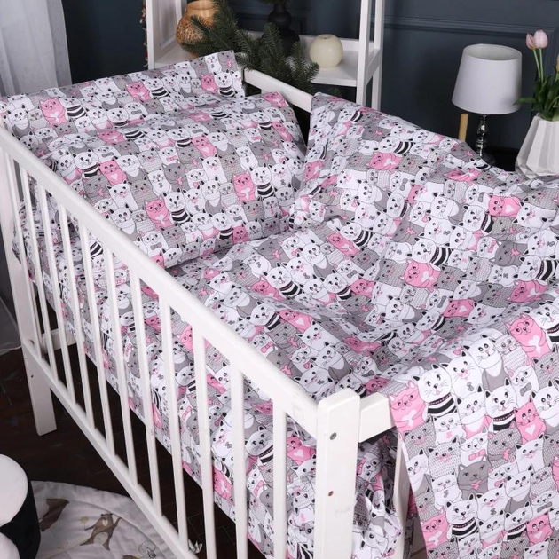 Акція на Комплект постільної білизни MirSon Полуторний Євро 160x220 см Kids Time 17-0670 GrayPink Kitties Бязь від Rozetka
