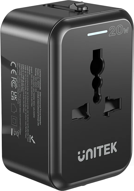 Ładowarka sieciowa Unitek Universal Travel Adapter USB-A + USB-C 20 W Black (P1120ABK01) - obraz 3