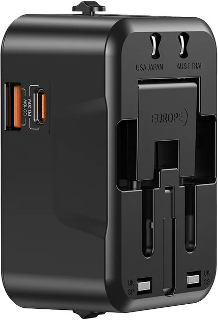 Ładowarka sieciowa Unitek Universal Travel Adapter USB-A + USB-C 20 W Black (P1120ABK01) - obraz 5