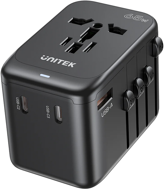 Ładowarka sieciowa Unitek Universal Travel Adapter GaN USB-A + 3xUSB-C 65 W Black (P1122ABK01) - obraz 3