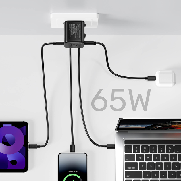 Ładowarka sieciowa Unitek Universal Travel Adapter GaN USB-A + 3xUSB-C 65 W Black (P1122ABK01) - obraz 6