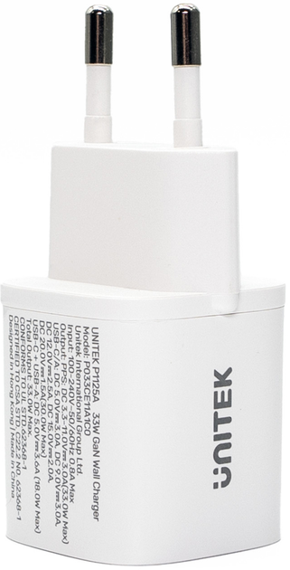 Мережевий зарядний пристрій Unitek USB-A + USB-C 33 Вт White (P1125AWH01-EU) - зображення 4