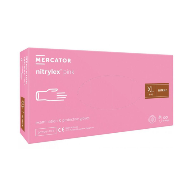 Рукавички нітрилові MERCATOR Nitrylex Pink неопудренні XL, (100 шт/пач), рожеві - зображення 1