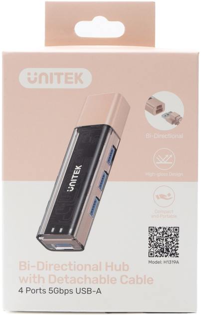 USB-hub Unitek Bi-Directional Hub with Detachable Cable Pink (H1319APK01) - obraz 4