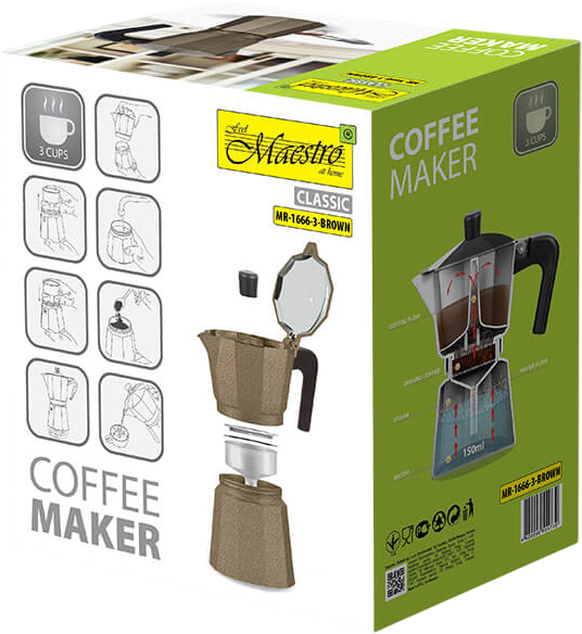 Гейзерная кофеварка Maestro Espresso Moka Алюминиевая Brown 150 мл (MR- 1666-3-BROWN) - Фото 5 Гейзерная кофеварка Maestro Espresso Moka Алюминиевая Brown 150 мл (MR- 1666-3-BROWN) - изображение 5