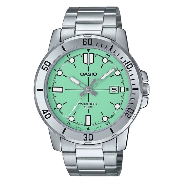 Мужские наручные часы Casio MTP-VD01D-3E1 Серебристые\Мятный циферблат - Фото 1 Мужские наручные часы Casio MTP-VD01D-3E1 Серебристые\Мятный циферблат - изображение 1