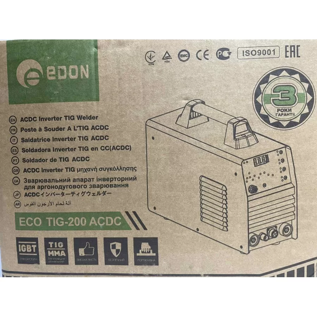 Мощная аргоновая сварка Edon Eco TIG-200 AC/DC : 8.5 кВт, 200 А, электрод 1.6-4.0мм - изображение 7