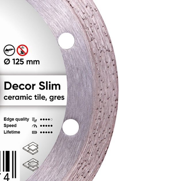 Диск алмазный отрезной 1A1R 125 Distar DECOR SLIM : диск 125х22,23х1,2мм, керамика, керамогранит (11115427010) - Фото 2 Диск алмазный отрезной 1A1R 125 Distar DECOR SLIM : диск 125х22,23х1,2мм, керамика, керамогранит (11115427010) - изображение 2
