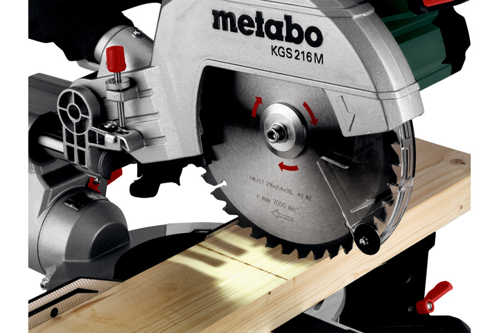 Профессиональная торцовочная пила с протяжкой Metabo KGS 216 M: 1500 Вт, глубина реза 70мм, диск 216 x 30 мм, 5000 об/мин, (613216000) - изображение 2
