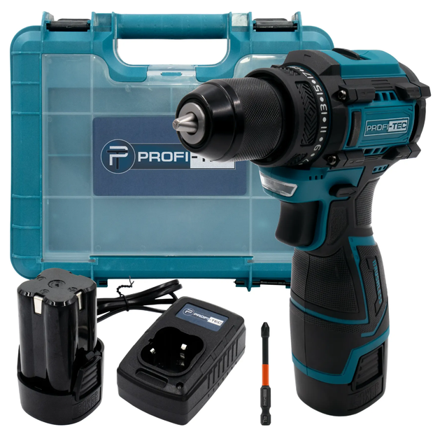 Мощный аккумуляторный шуруповерт PROFI-TEC PCD35168BL: с АКБ 2шт-16.8V 2.0 Ah, 35 Нм, набор головок - Фото 1 Мощный аккумуляторный шуруповерт PROFI-TEC PCD35168BL: с АКБ 2шт-16.8V 2.0 Ah, 35 Нм, набор головок - изображение 1