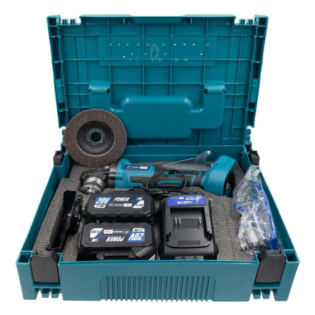 Мощная угловая бесщеточная шлифмашина PROFI-TEC PGA202BL POWERLine : с АКБ 2шт-20V 4.0Ah, диск 125 мм, 8500 об/мин - изображение 10