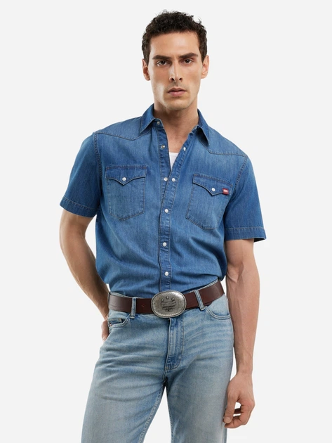 Сорочка джинсова літня чоловіча Big Star Short Sleeve Western 377 2XL Синя (5900714833480) - зображення 1