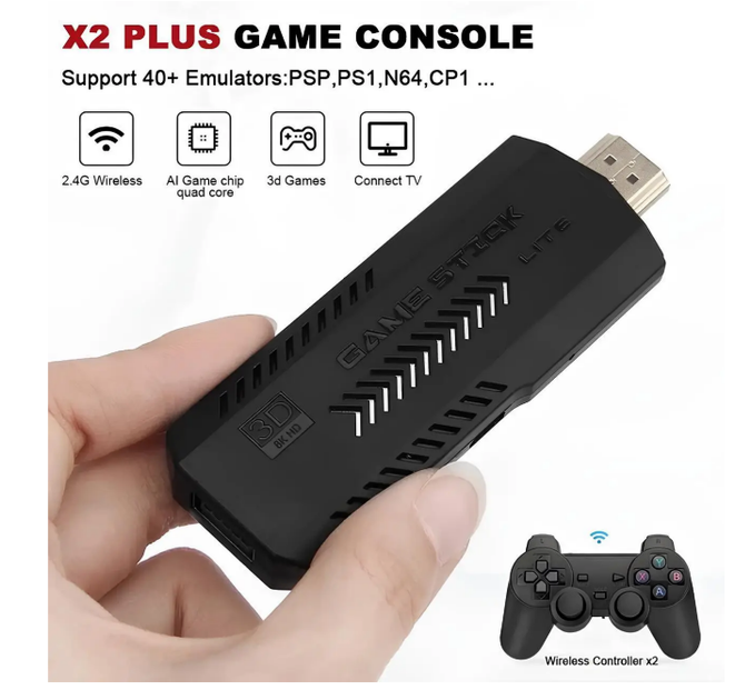 Игровая приставка X2 Plus 64gb GD10 с беспроводными джойстиками консоль Game Stick HDMI 1080P (507) - изображение 2
