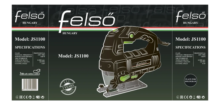 Мощный электрический ручной лобзик (электролобзик) JS1100 Felső : 1100 Вт, 3000 ход/мин, глубина реза 110 мм - Фото 2 Мощный электрический ручной лобзик (электролобзик) JS1100 Felső : 1100 Вт, 3000 ход/мин, глубина реза 110 мм - изображение 2