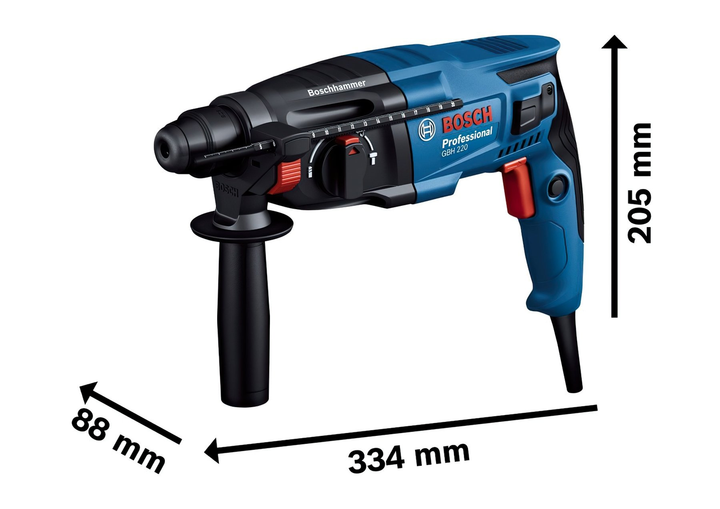 Професійний ударний електричний прямий перфоратор Bosch GBH 220 : 720 Вт, 2 Дж - Фото 4 Професійний ударний електричний прямий перфоратор Bosch GBH 220 : 720 Вт, 2 Дж - зображення 4