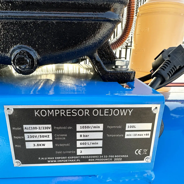 Масляный поршневой компрессор AL-FA ALC 100-2 : 100л, 3.8кВт, 10бар (ALC-100-2) - изображение 7