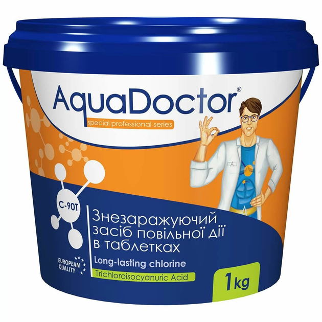 Медленный длительный хлор AquaDoctor C-90T 1.0 кг в больших таблетках по 200 грамм для регулярной дезинфекции бассейна - изображение 2