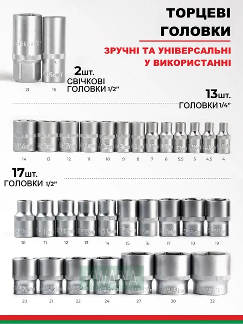 Набор ручного инструмента для ремонта авто дома на СТО 108 предметов: ключи, головки, биты из стали в кейсе - изображение 4