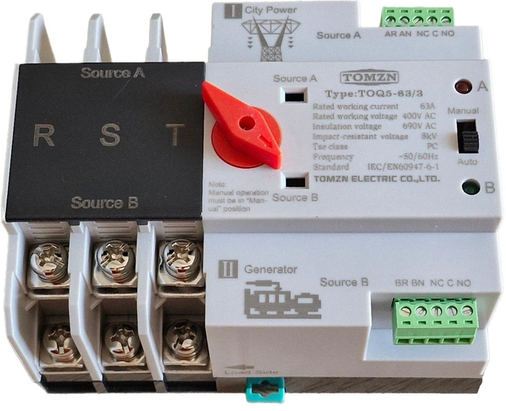 Автомат ввода резерва TOMZN TOQ5-63/3 трехфазный 3P трехполюсный